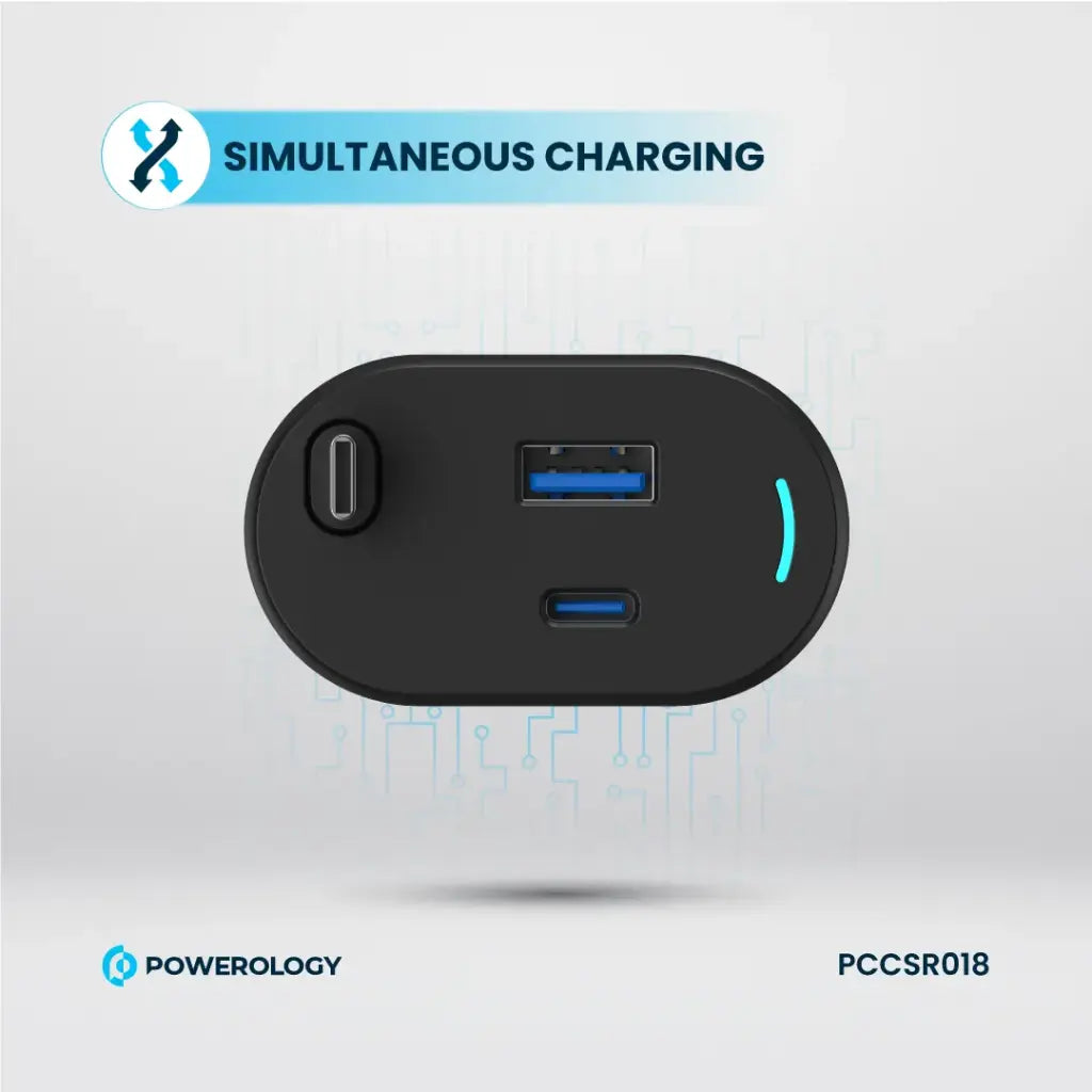شاحن سيارة قابل للسحب Powerology Type-C 70W - أسود