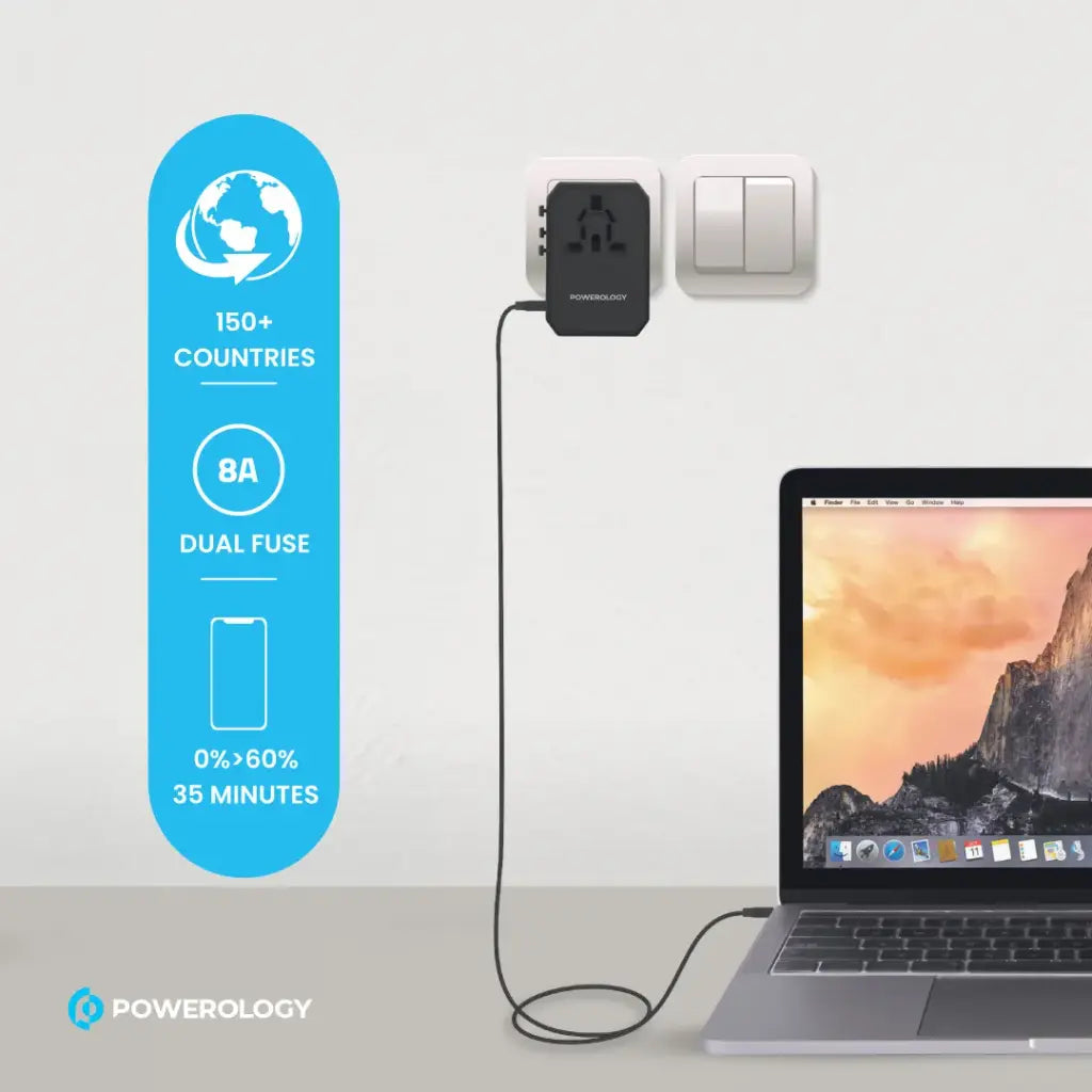 شاحن Powerology عالمي بثلاثة منافذ USB-A
