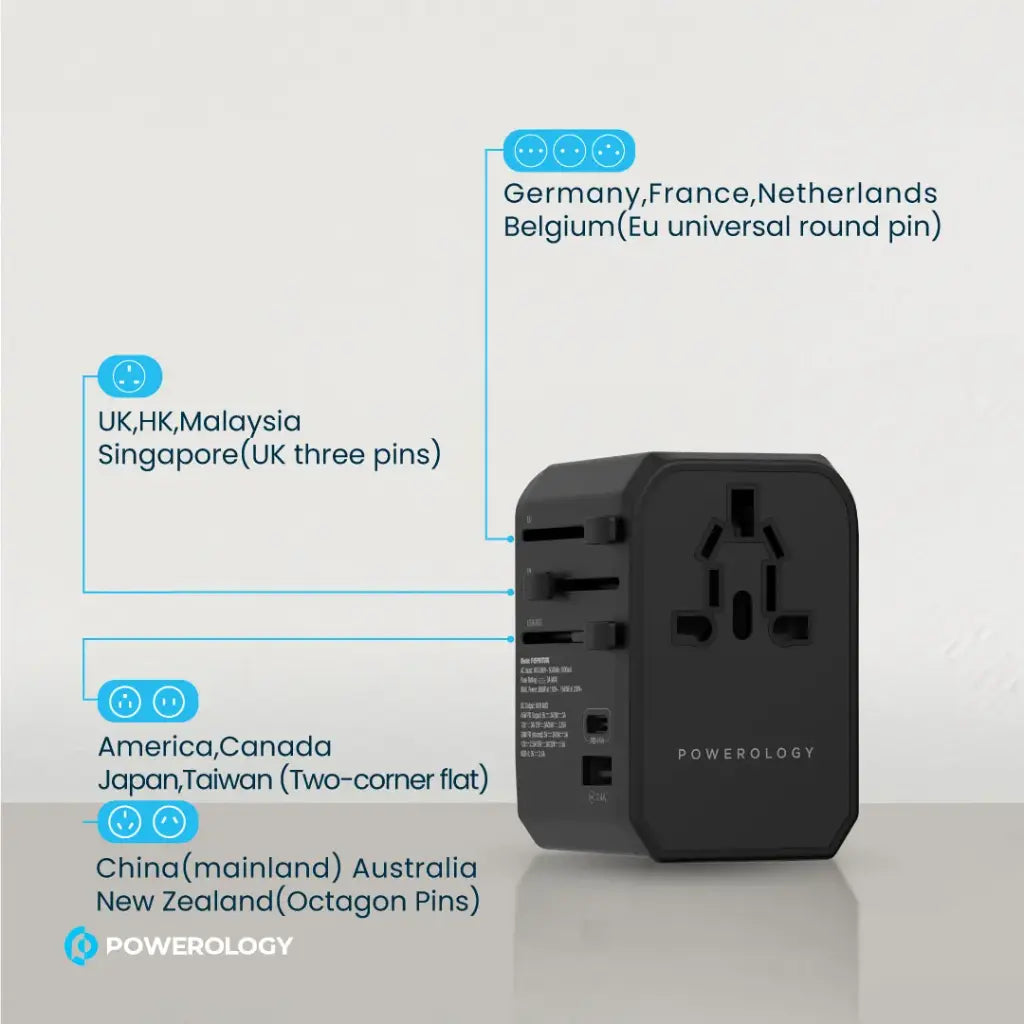 شاحن Powerology عالمي بثلاثة منافذ USB-A