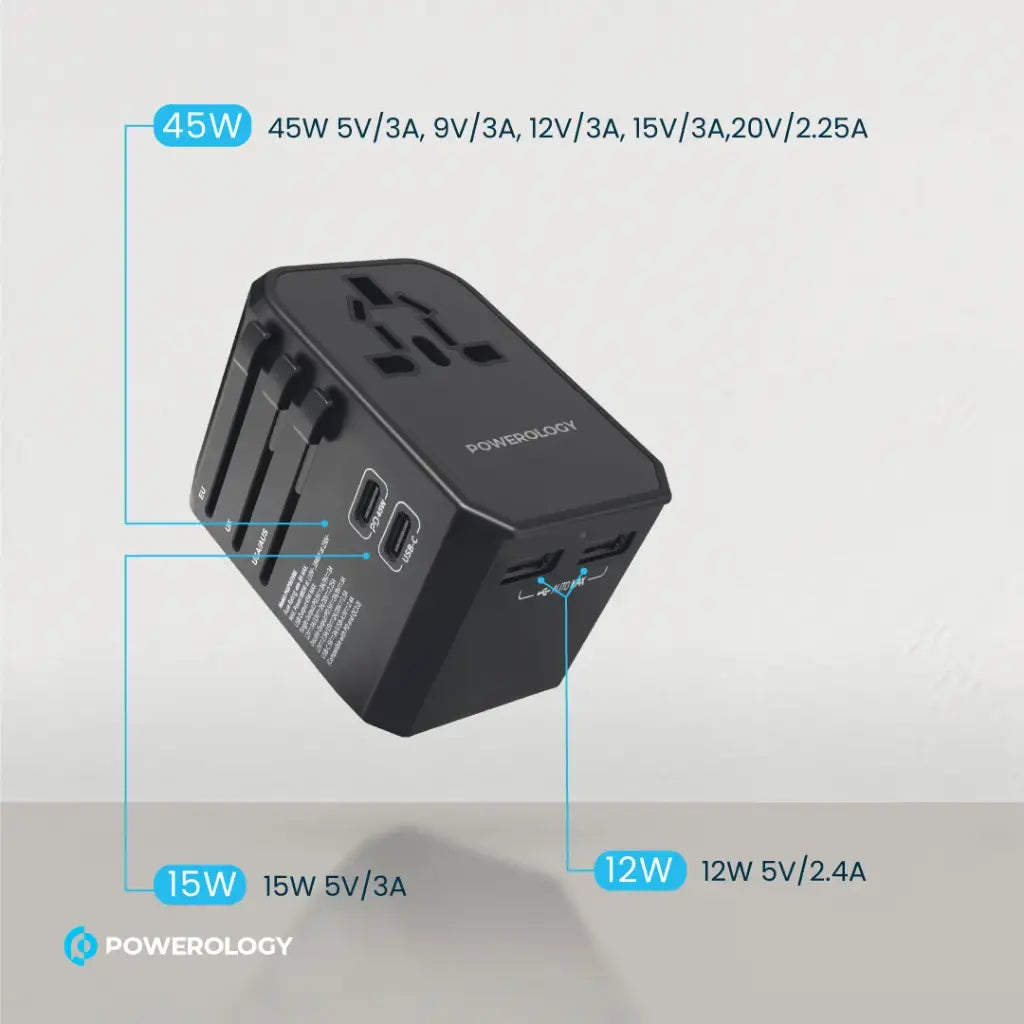 شاحن Powerology عالمي بثلاثة منافذ USB-A