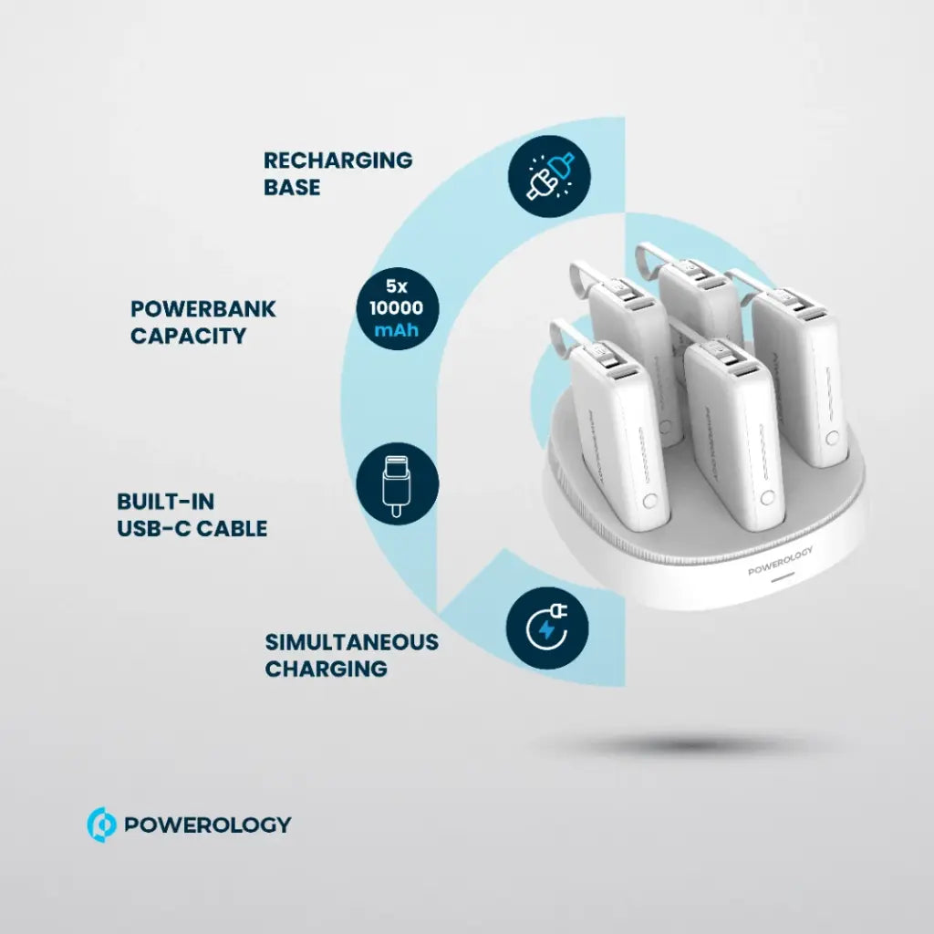 Powerology ×5 10000mAh Power Bank Station | 20W Fast Charging