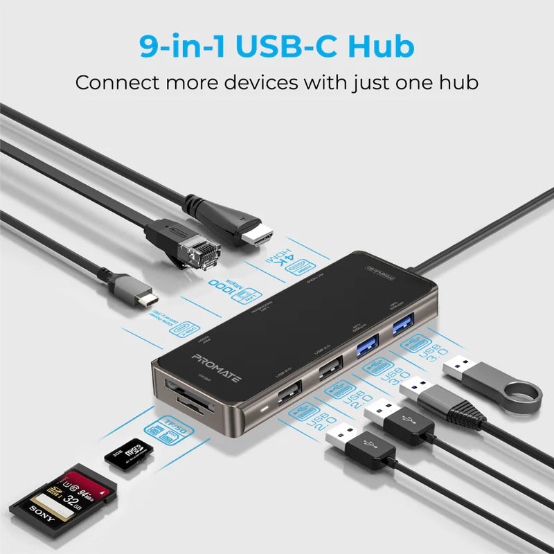 وصلة USB-C متعددة 9-في-1 Promate PrimeHub-Go