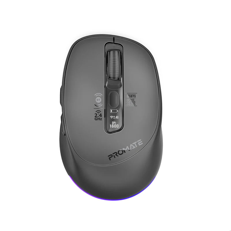 Promate Blix-3M Silent-Click 1600DPI Triple-Mode Rechargeable Mouse w/ Multi-Device Connectivity