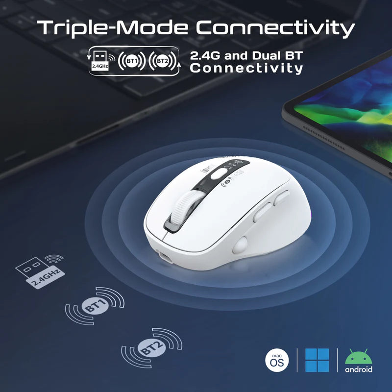 Promate Blix-3M Silent-Click 1600DPI Triple-Mode Rechargeable Mouse w/ Multi-Device Connectivity