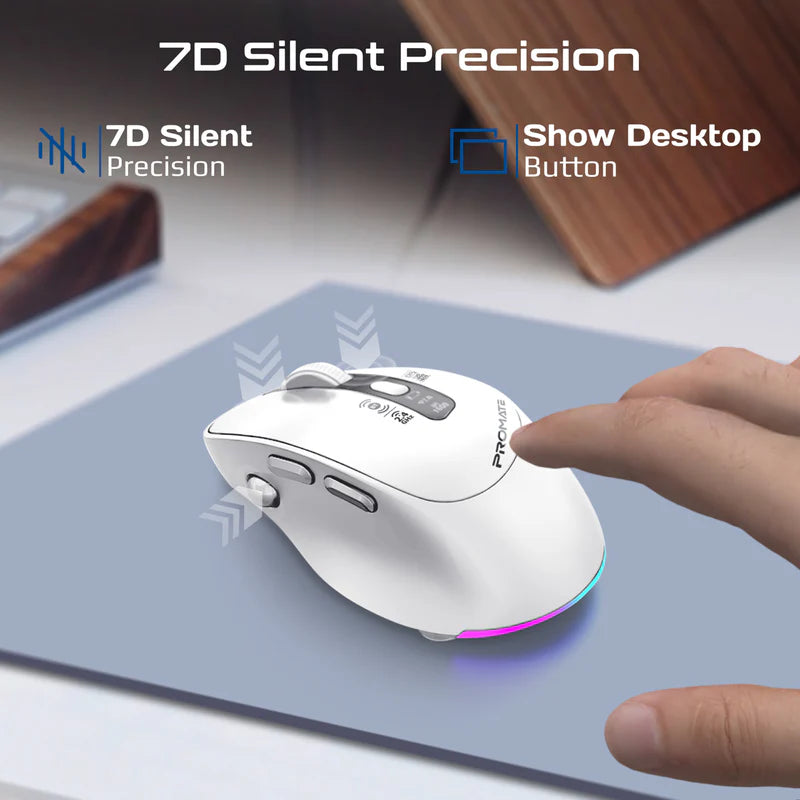 Promate Blix-3M Silent-Click 1600DPI Triple-Mode Rechargeable Mouse w/ Multi-Device Connectivity