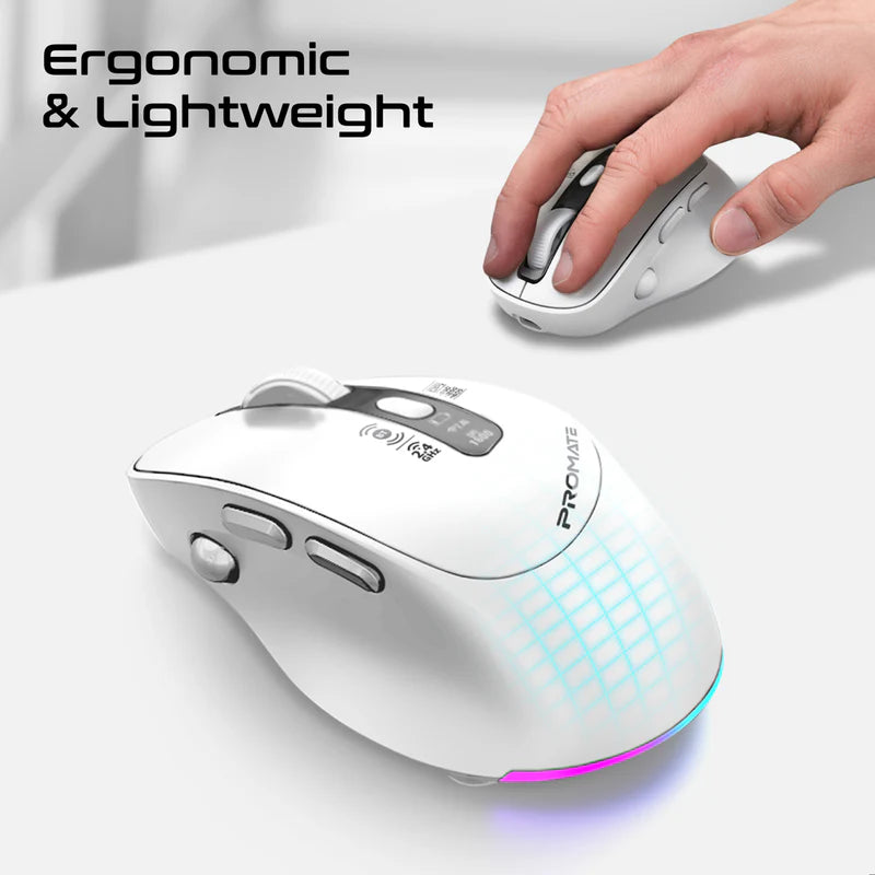 Promate Blix-3M Silent-Click 1600DPI Triple-Mode Rechargeable Mouse w/ Multi-Device Connectivity
