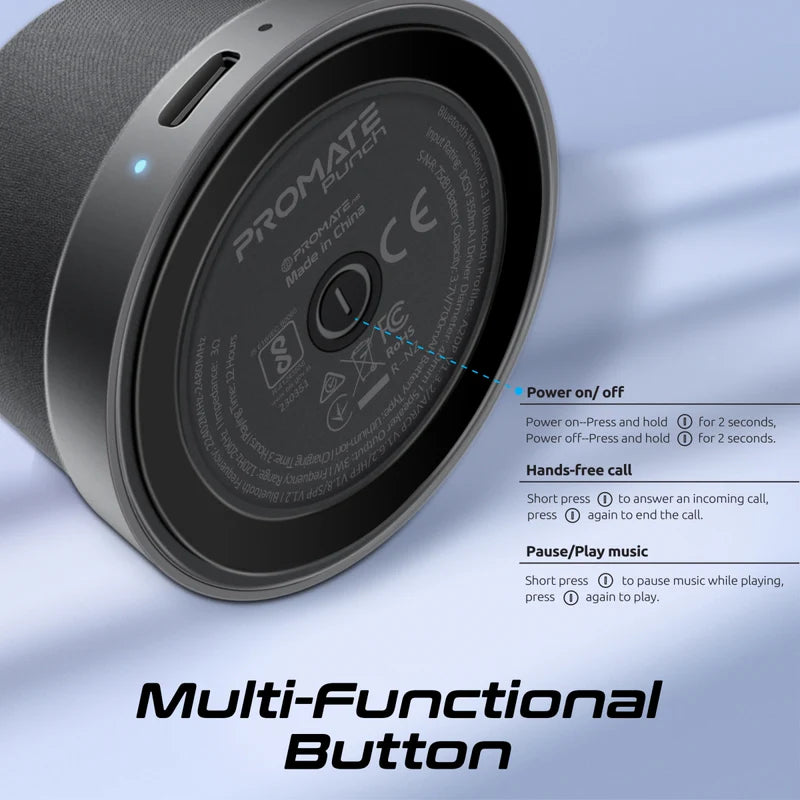 Promate Punch High-Fidelity Mini Bluetooth Speaker with MagSafe Compatible Base