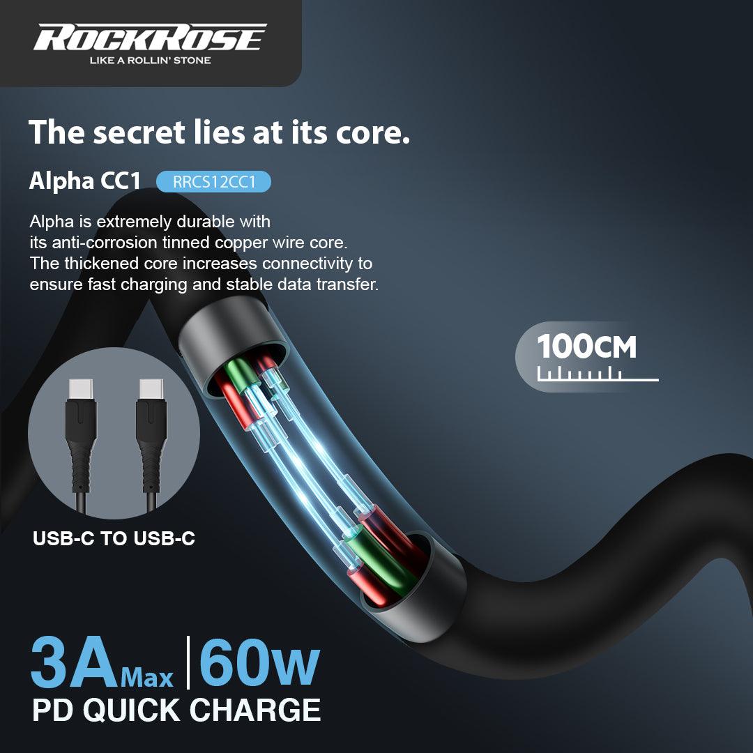 RockRose Alpha CC1 1M USB C to USB C Fast Charge & Sync Cable