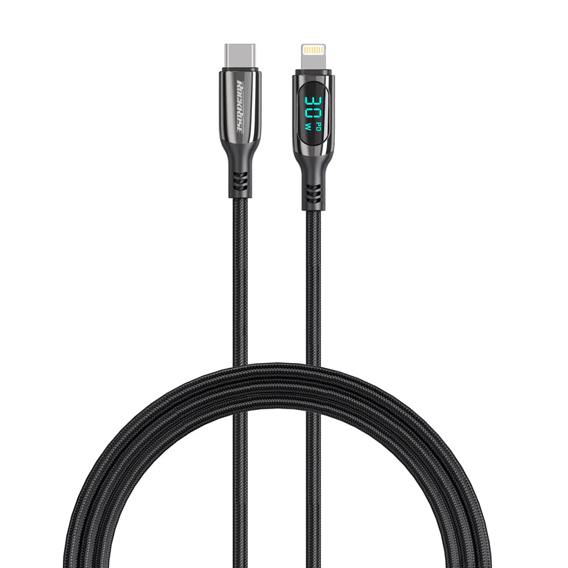RockRose Hercules 1.2m USB C to Lightning Cable 30W Fast Charging - Black