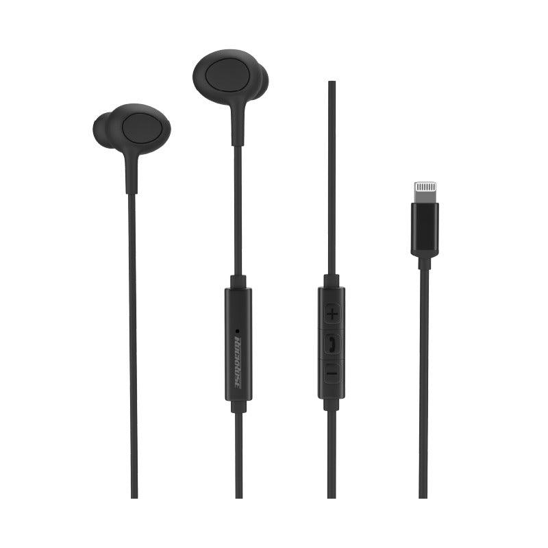 RockRose Lightning In Ear Earphones MFI Clear Sound & Bass - Black