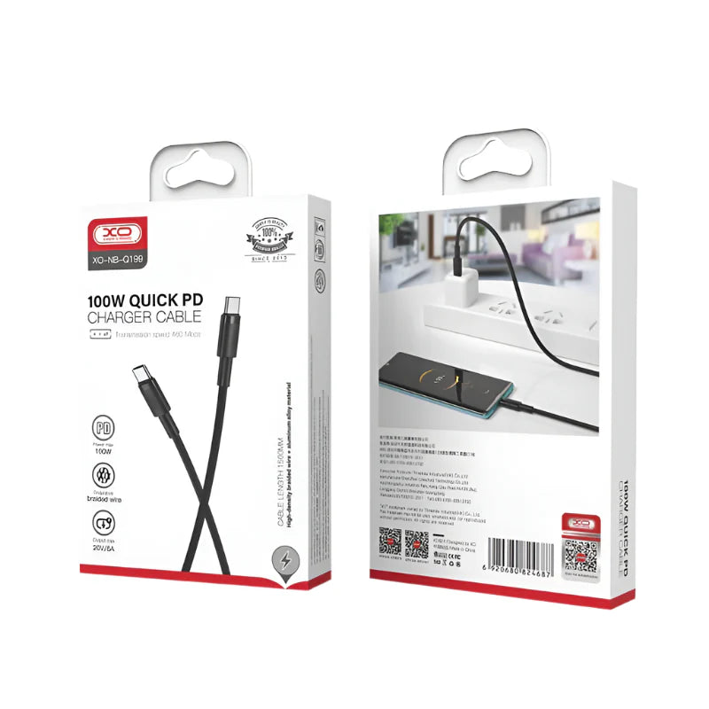 كابل XO شحن سريع 100W Type-C × Type-C – 1.5 متر أسود