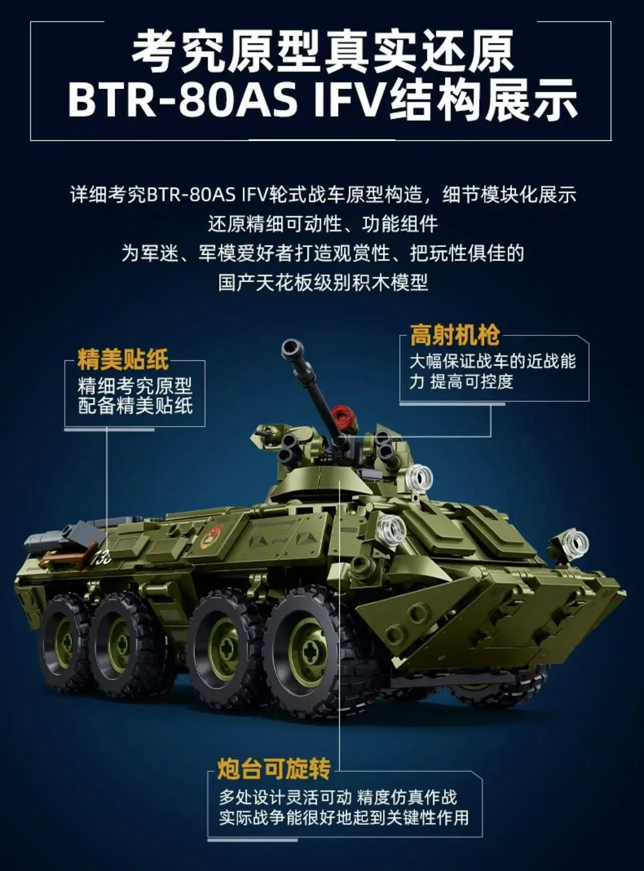 Sluban Modelbricks Tank BTR-80AS IFV 1:35 Scale 619 Pieces | M38-B1251