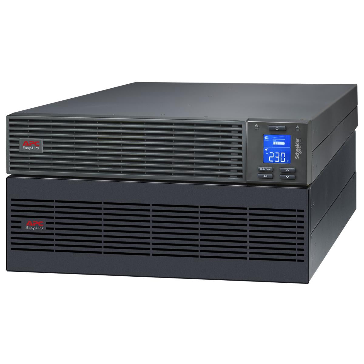 جهاز APC SRV6KRILRK Easy UPS On-Line بقدرة 6 كيلو فولت أمبير/6 كيلو واط، يُركّب في رف 5U، يعمل بجهد 230 فولت.