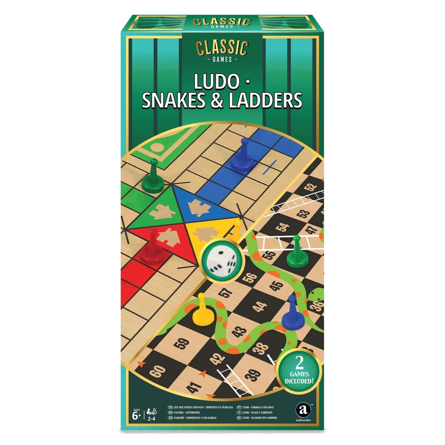 Ambassador Classic Games – 2 in 1 Ludo & Snakes & Ladders (Basic)