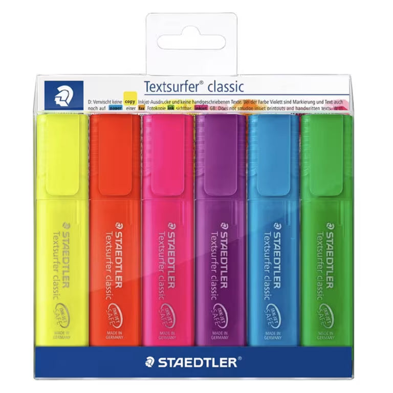 Staedtler Textsurfer Classic Highlighters – Assorted Rainbow 6-Pack | Smudge-Free Chisel Nib