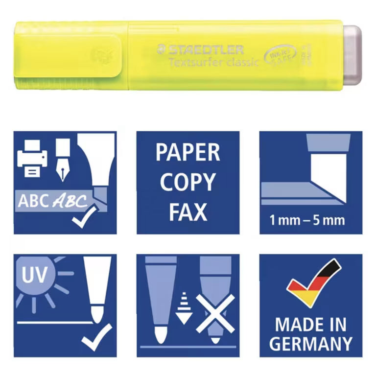 Staedtler Textsurfer Classic Highlighters – Assorted Rainbow 6-Pack | Smudge-Free Chisel Nib