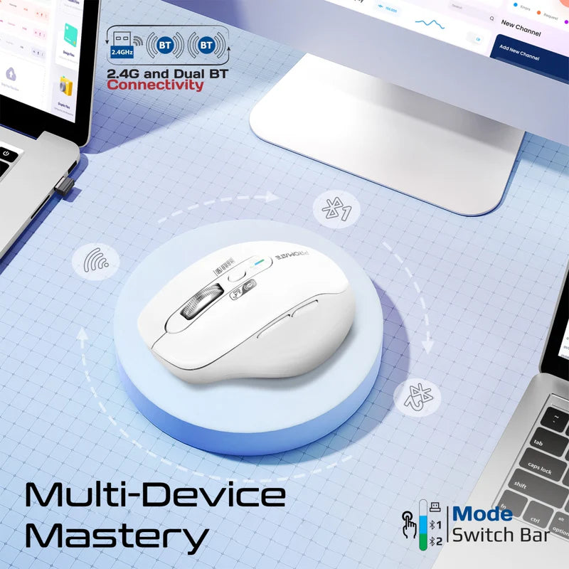 Promate SamoTri Tri-Connect Wireless Mouse with Rechargeable Battery, 2.4G and Dual BT Connectivity