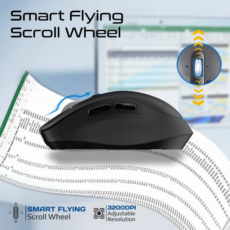 Promate SamoTri Tri-Connect Wireless Mouse with Rechargeable Battery, 2.4G and Dual BT Connectivity