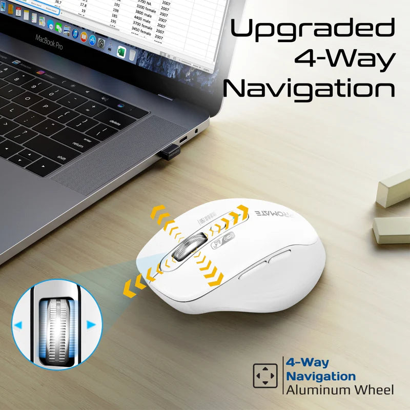 Promate SamoTri Tri-Connect Wireless Mouse with Rechargeable Battery, 2.4G and Dual BT Connectivity
