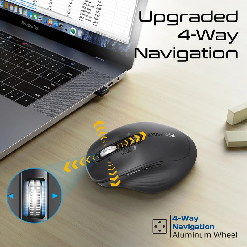 Promate SamoTri Tri-Connect Wireless Mouse with Rechargeable Battery, 2.4G and Dual BT Connectivity