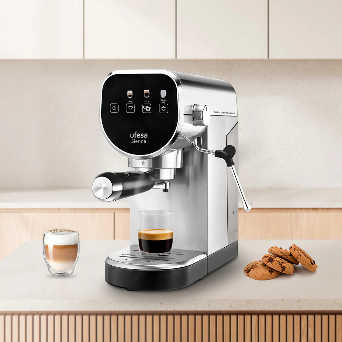 UFESA Sienna Thermoblock Espresso Machine - 20 Bar Coffee Maker with Steam Wand