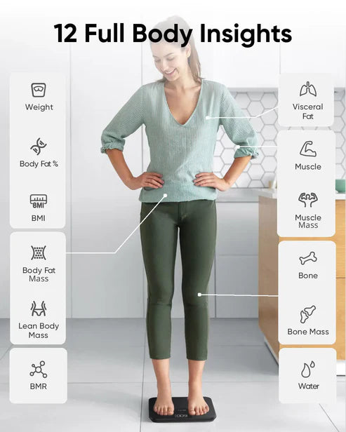 ميزان أنكر الذكي يقيس 12 قياسًا بتصميم صغير الحجم - الأبيض & الأسود