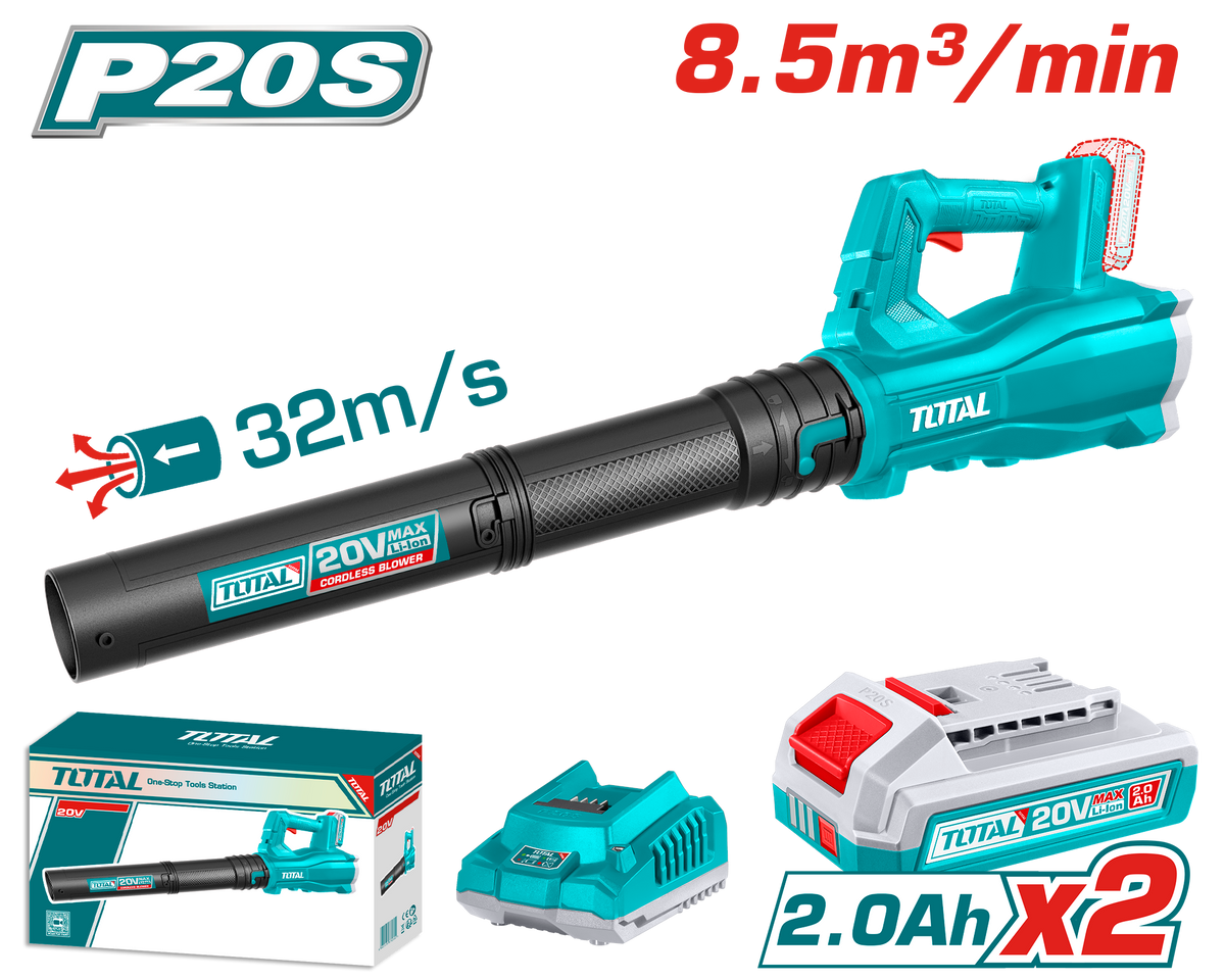 TOTAL 20V Cordless Blower Kit – 15000 RPM with 2 Batteries & Charger (TABLI203232)