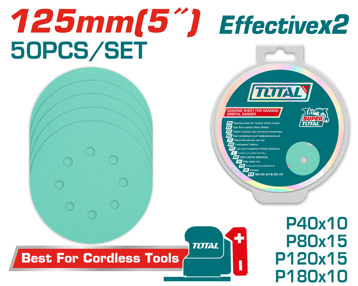 TOTAL 50PCs Sanding Sheet For Random Orbital Sander Set 125mm | 5" (TAC125050)