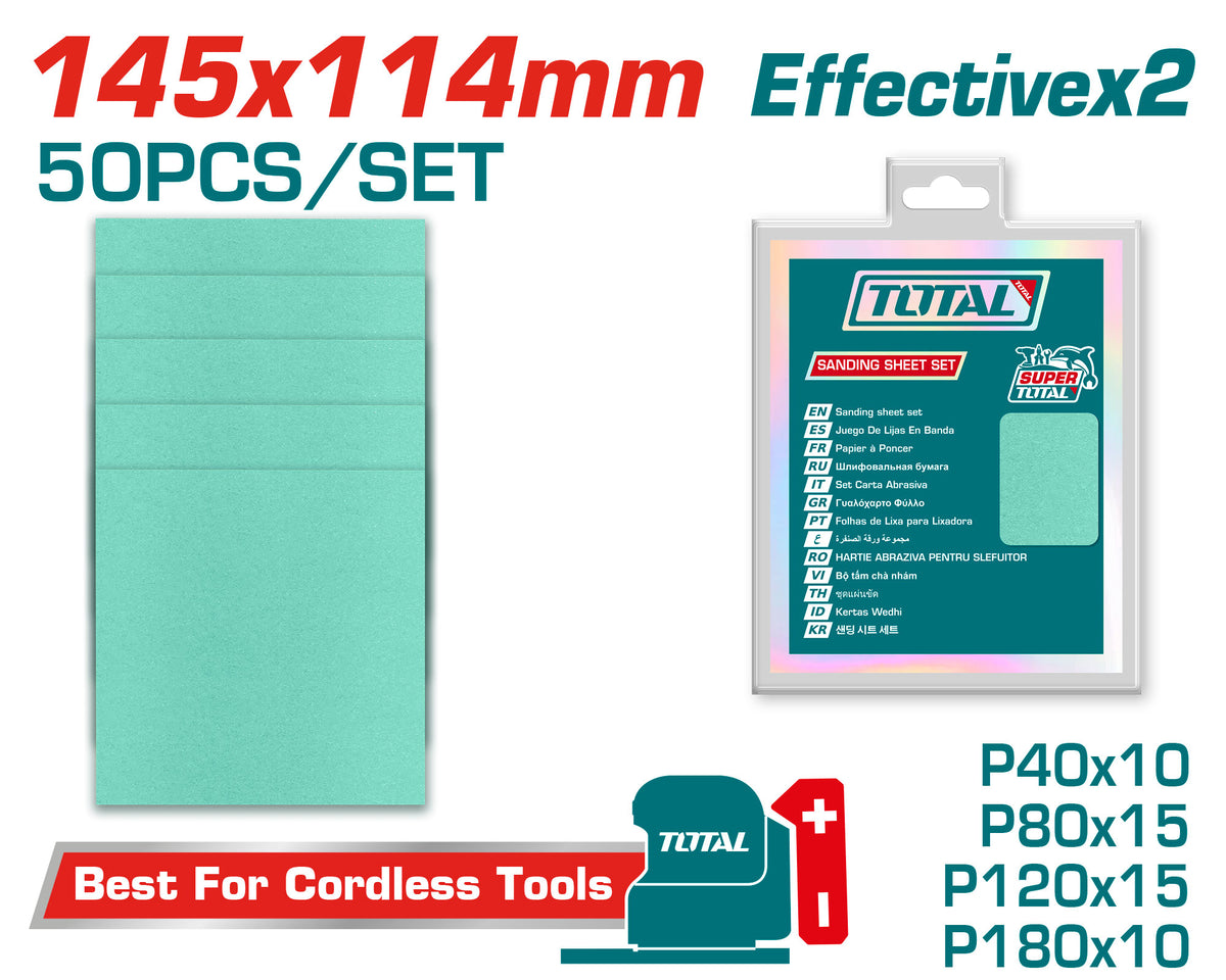 TOTAL 50PCs Sanding Sheet Set 145x114mm (TAC145115)