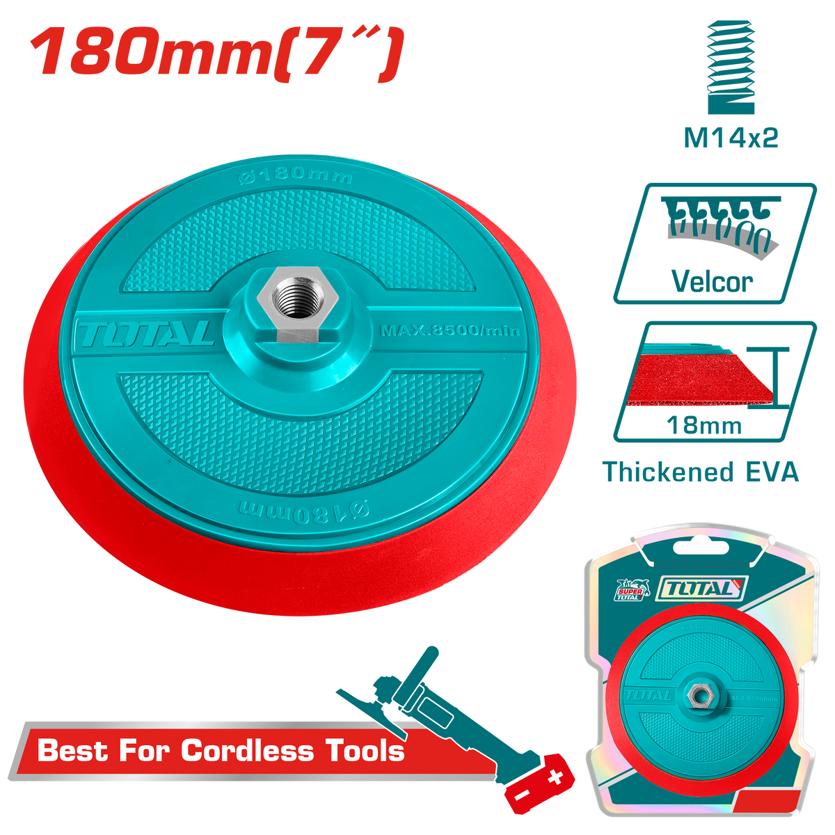 TOTAL Polishing Pad with Flange 180mm | 7" – M14 Velcro Backing Polishing Disc (TAC18051)