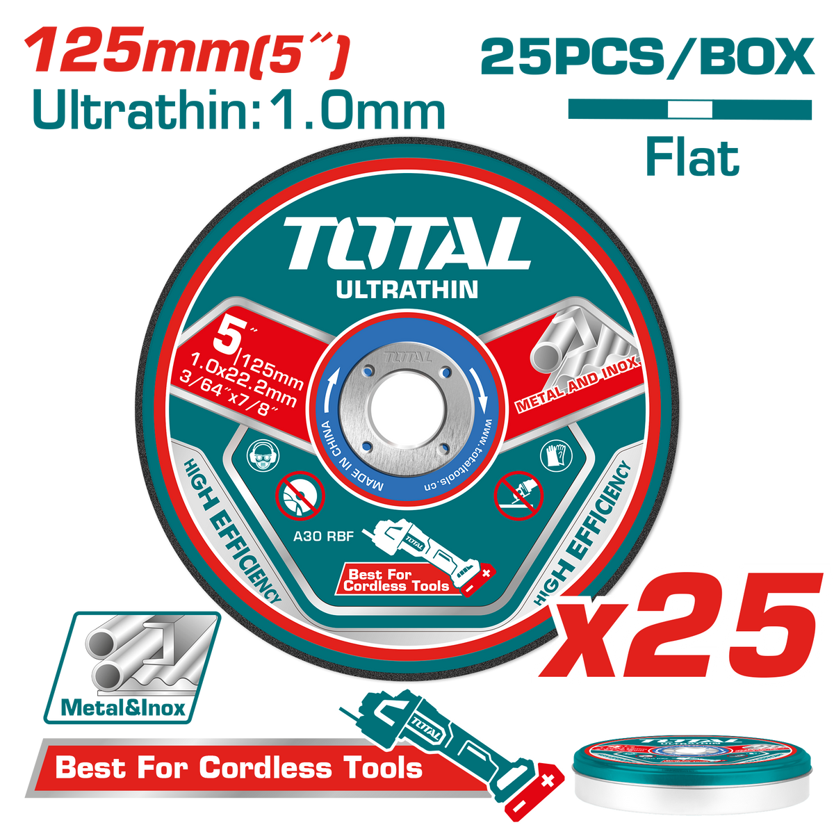 TOTAL 25 PCs Ultra-thin metal cutting disc 125mm | 5" set (TAC21012525)