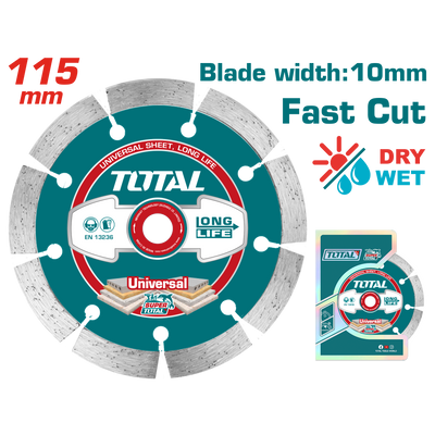 TOTAL Dry Diamond Cutting Disc 115mm (4.5") – For Stone, Concrete, Granite & Marble (TAC2111153)