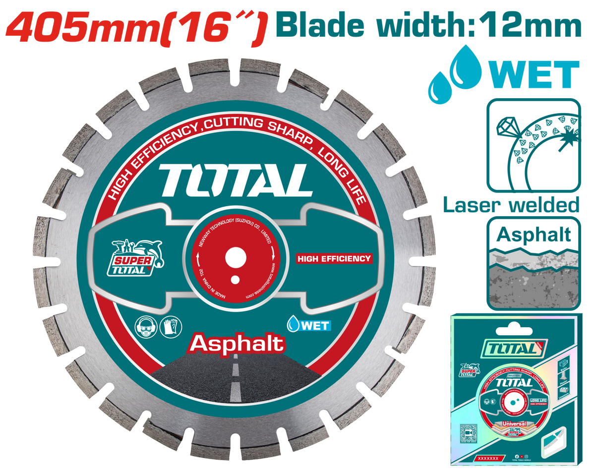TOTAL 405mm Diamond Disc for Floor Saw – 16" Laser Welded Asphalt Cutting Blade (TAC2164053)