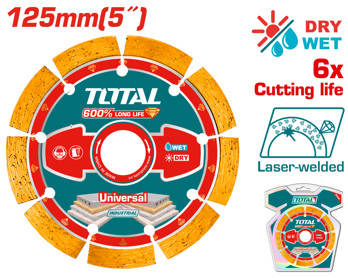 TOTAL Laser Welded Diamond Cutting Disc 125mm | 5" – Stone & Concrete Cutting Blade (TAC2171251)