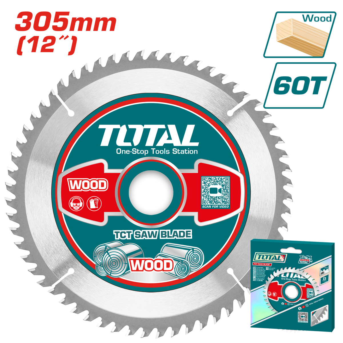 TOTAL TCT Saw Blade 305mm | 12" – 60T for Wood Cutting (TAC231923)
