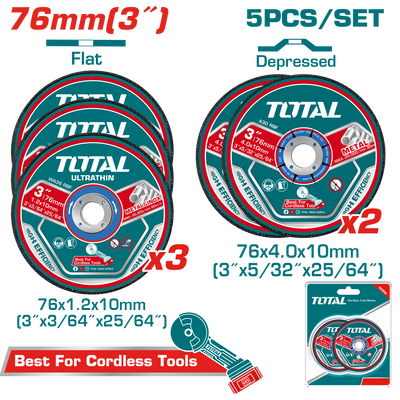 TOTAL 5 Pcs Abrasive Metal Cutting & Grinding Disc Set 76mm | 3" (TAC303768)