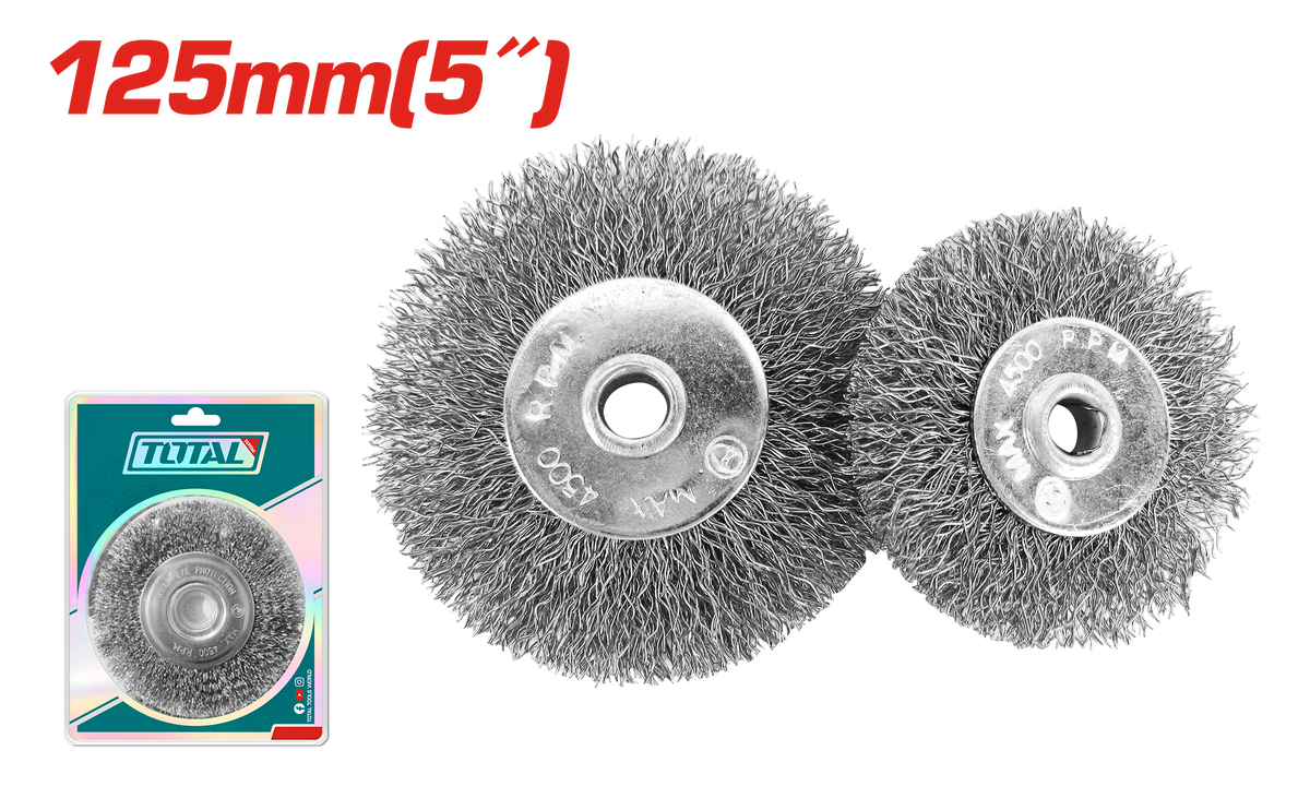 TOTAL Wire Wheel Brush 125mm | 5" – Steel Wire Cleaning & Surface Preparation Wheel (TAC36051)