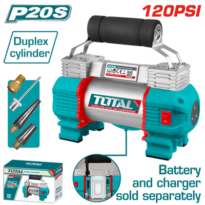 TOTAL Cordless Auto Air Compressor 20V – 120 PSI – Dual Cylinder (TACLI2026)