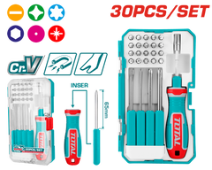 TOTAL 30 Pcs Interchangeable Screwdriver & Bits Set – Cr-V Steel (TACSD30306)