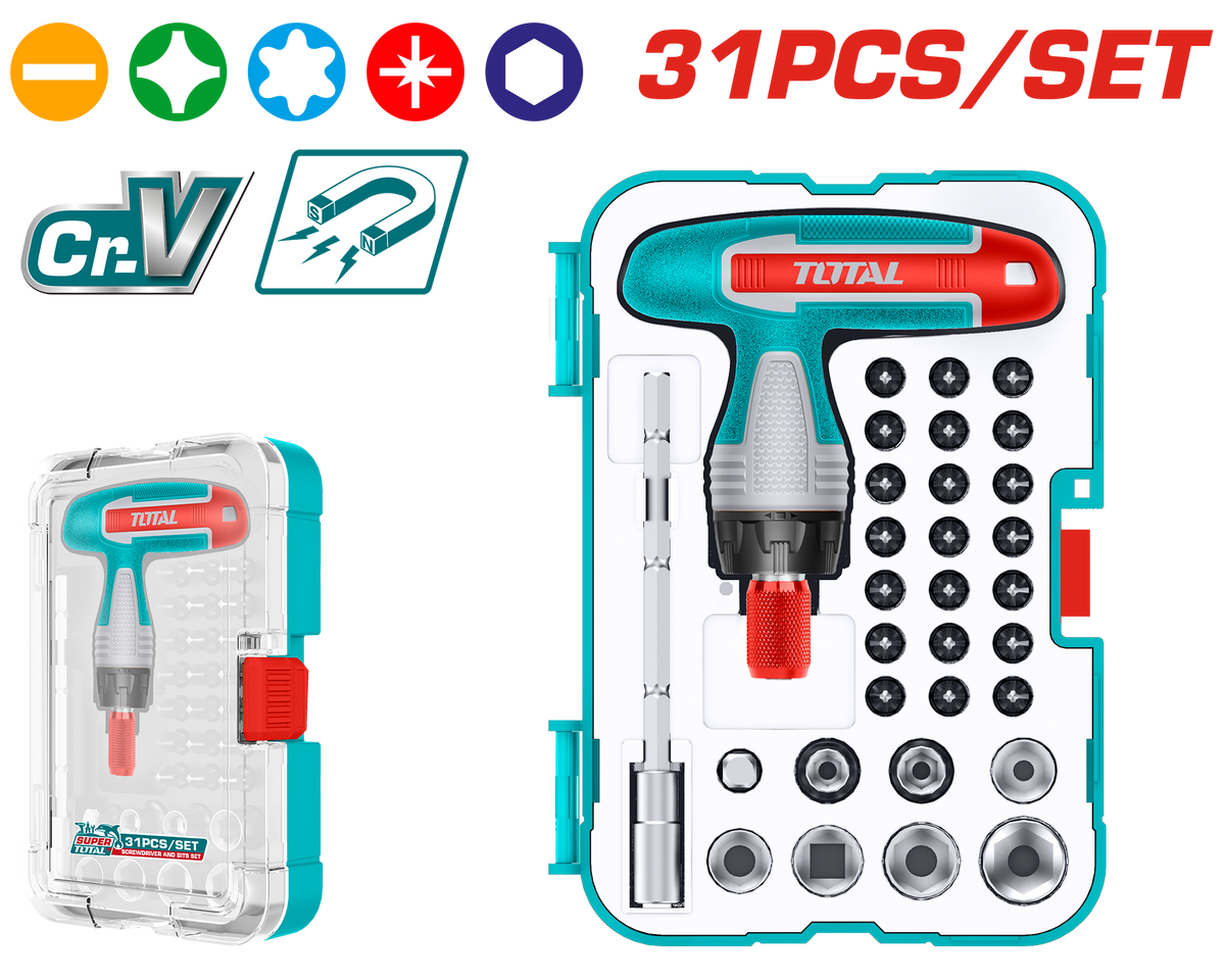 TOTAL 31 Pcs T-Handle Wrench Screwdriver Set (TACSD30316)