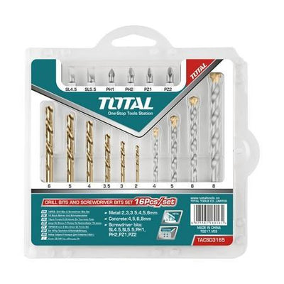 TOTAL 16Pcs Drill Bits And Screwdriver Bits Set