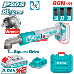 TOTAL Cordless Angle Impact Wrench 20V 80Nm – With Batteries & Carrying Case (TAIWLI208)