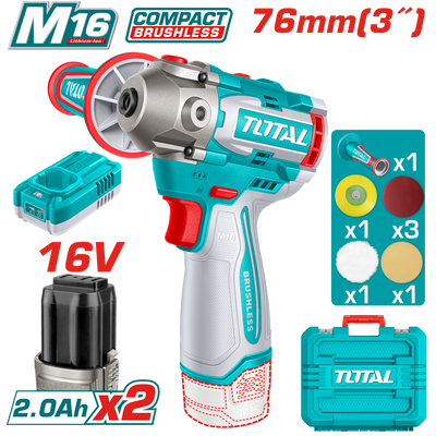 TOTAL Cordless Polisher – 16V Brushless, Variable Speed, 3" | 76mm Pad (TAPLI1676)