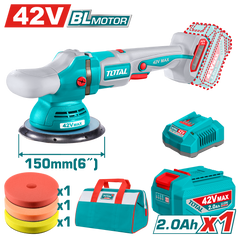 TOTAL Cordless Polisher 42V Brushless 150mm | 6" with Variable Speed & Accessories (TAPLI42151)
