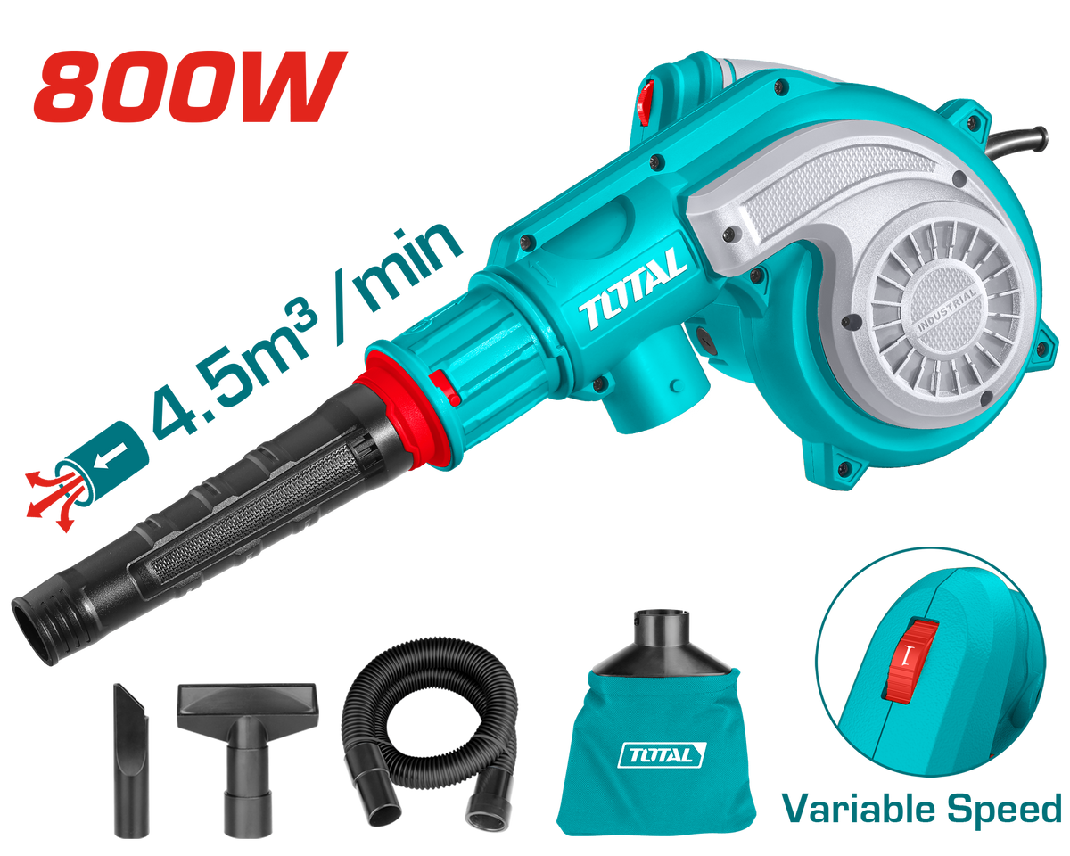 TOTAL Electric Aspirator Blower – 800W with Variable Speed and Dust Collection Kit (TB8036)