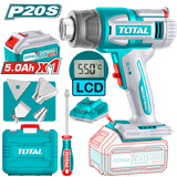 TOTAL Cordless Heat Gun 20V with LCD Display and Accessories (TBLI20035)