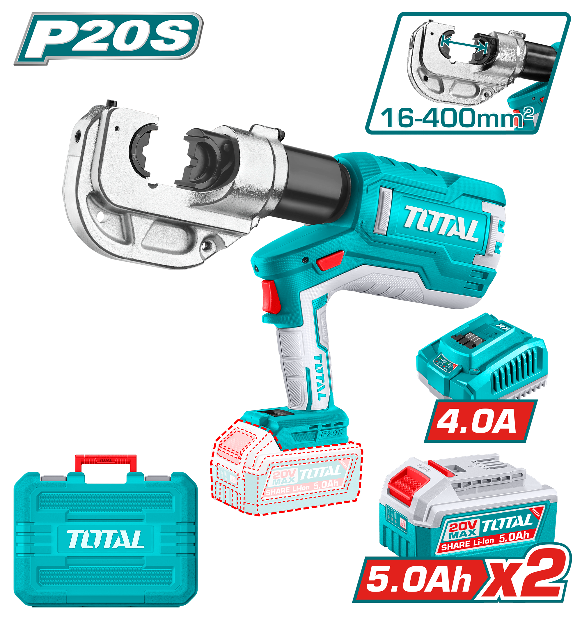 TOTAL 20V Cordless Hydraulic Crimping Tool 16–400mm²