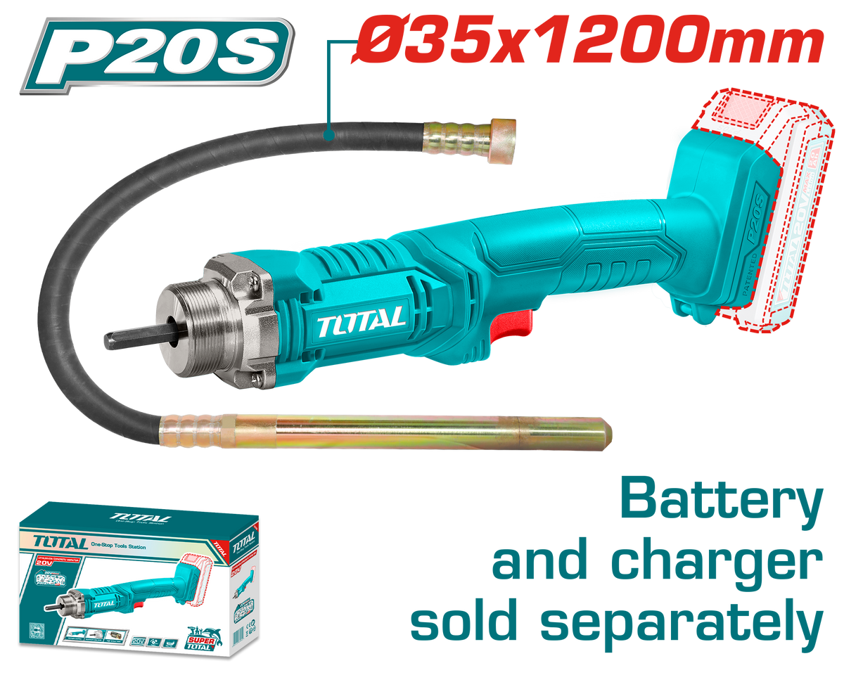 TOTAL Cordless Concrete Vibrator 20V – Portable Concrete Compaction Tool - Battery & Charger Sold Separately (TCVLI202301)