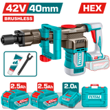 TOTAL 42V Brushless Cordless Demolition Breaker 20J – SDS HEX with 2 Batteries & Charger (TDBLI424062)