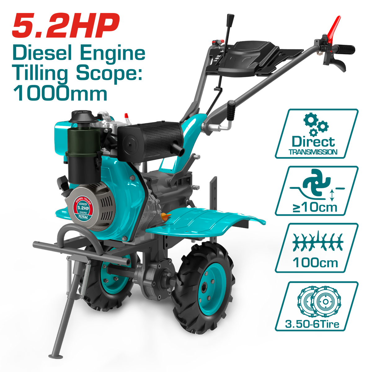 TOTAL Diesel Tiller 5.2HP – Diesel Garden Cultivator (TDC12006)